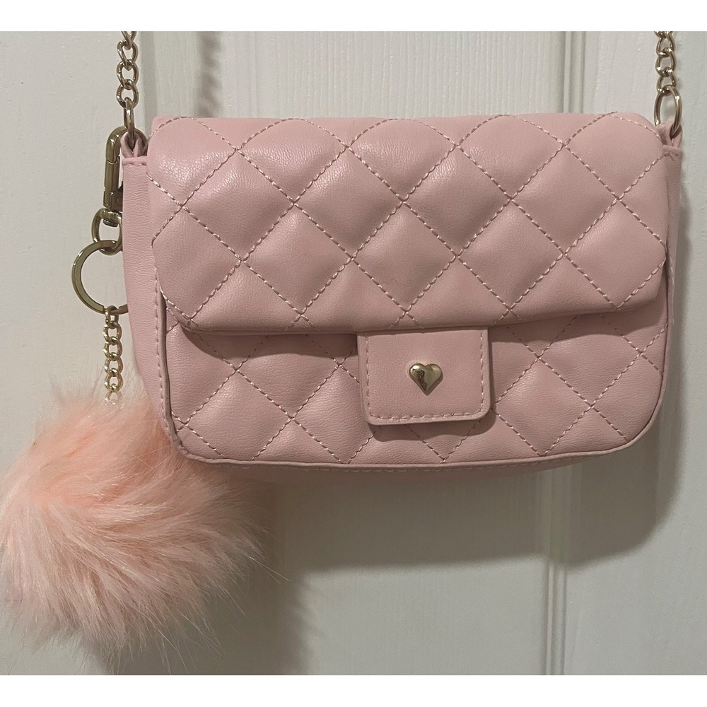 H&M Girls Pink Quilted Crossbody Bag Heart Clasp Kids Easter Dress Up Mini Purse